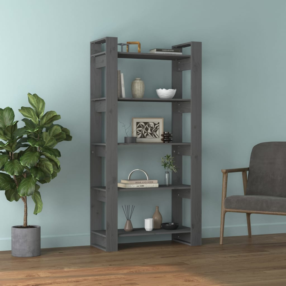 vidaXL 5 Shelf Grey Solid Wood Tall Bookcase Image 7