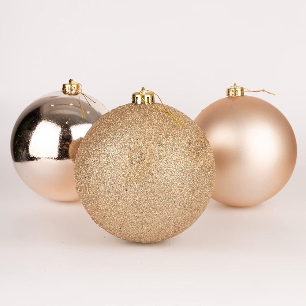 Shatchi 15cm Champagne Gold Shatterproof Bauble 3 Pack Image 3