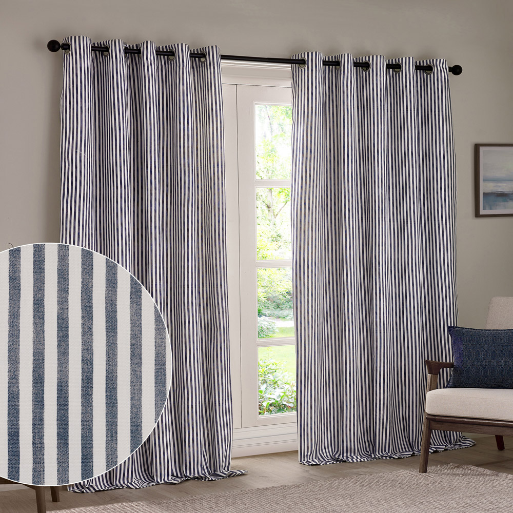 Yard Hebden Navy Cotton Blackout Eyelet Curtains 168 x 229cm Image 2