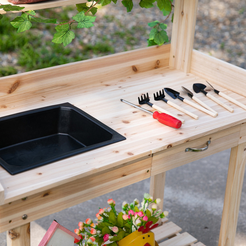 Outsunny Wooden Potting Bench with Wheels Image 4