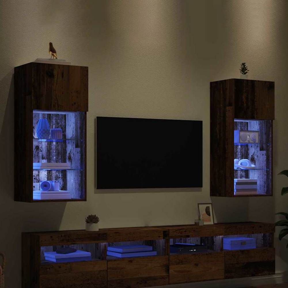 vidaXL Single Door 3 Shelf Old Wood Wide Wall Mounted LED TV Unit Set of 2 Image 1