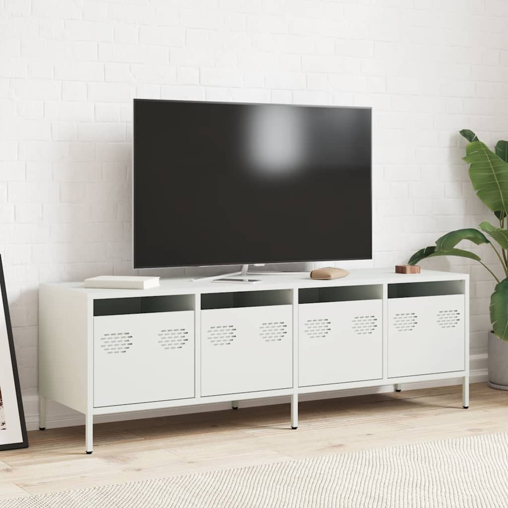 vidaXL 4 Drawer White Steel Industrial Style TV Cabinet Image 8