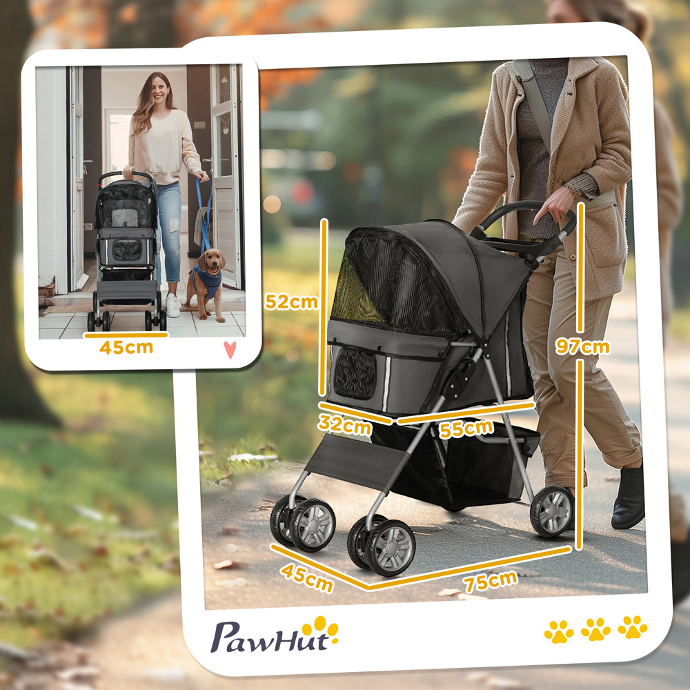 PawHut Foldable Dark Grey Pet Stroller Image 7