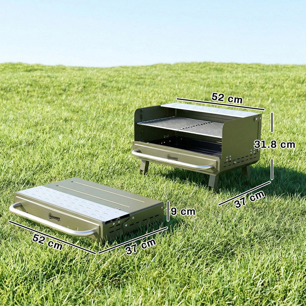 Outsunny Green Portable Barbecue Grill with Adjustable Grates Image 9
