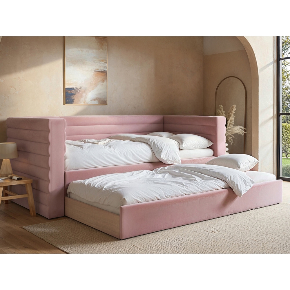 Flair Yuma Pink Velvet Guest Bed with Pull-Out Trundle Image 5