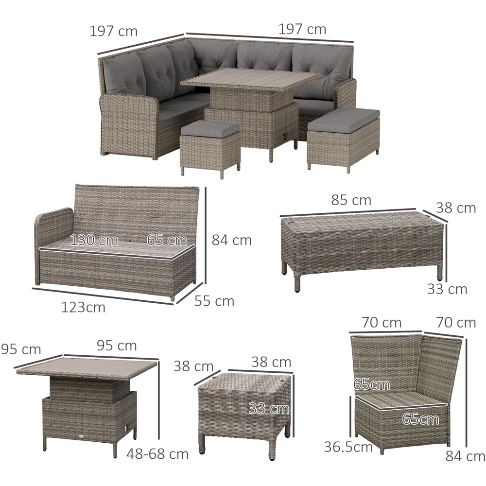 Outsunny 9 Seater Rattan Corner Sofa Set Light Grey Image 7
