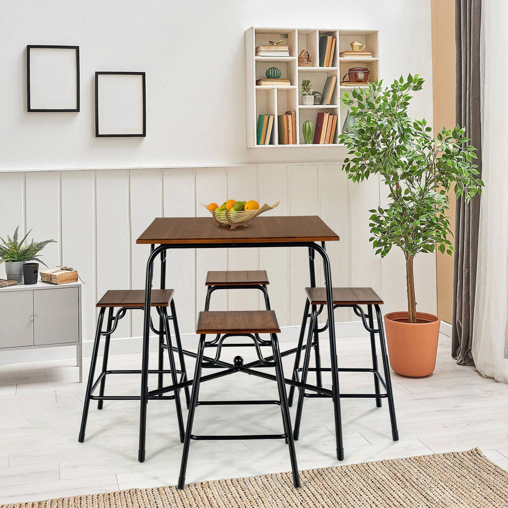 Costway 4 Seater Bar Table Set Rustic Brown Image 4