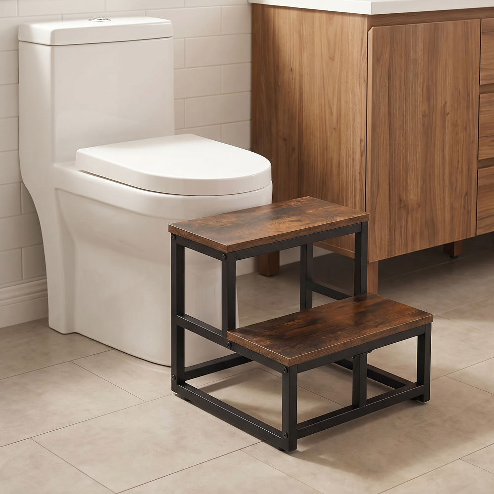 Living and Home Brown and Black Rustic Wood Grain 2 Step Stool Image 7