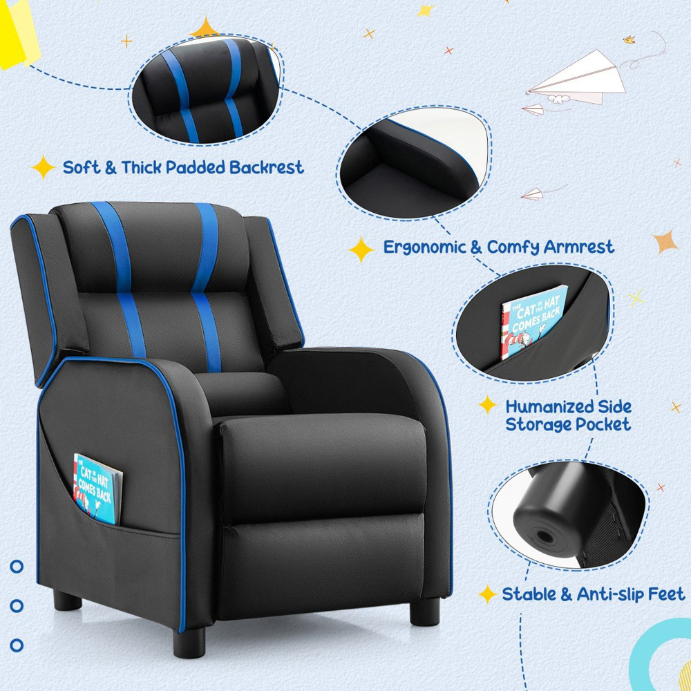 Costway Blue Recliner Chair with Adjustable Backrest Image 5
