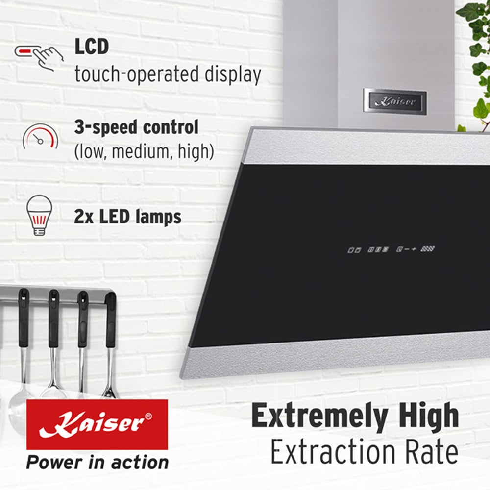 Kaiser Avantgarde Pro Black Glass 70cm Eco Wall Mounted Cooker Hood Image 4