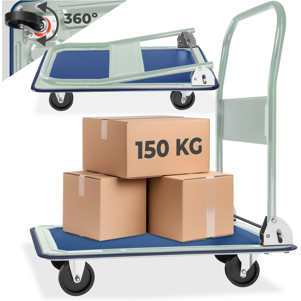tectake Blue and Grey Folding Trolley 150kg Image 2