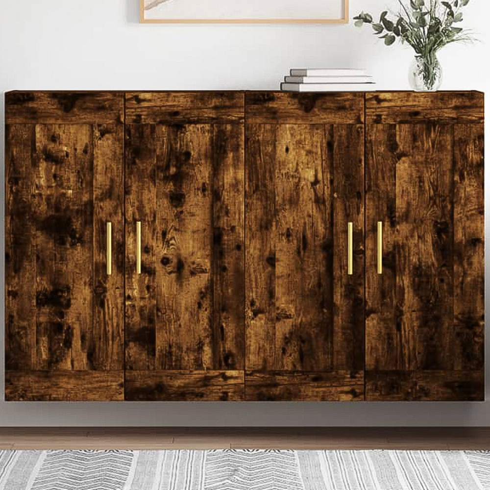 vidaXL 2 Door Brown Smoked Oak Wall Mounted Cabinet 2 Pack Image 1