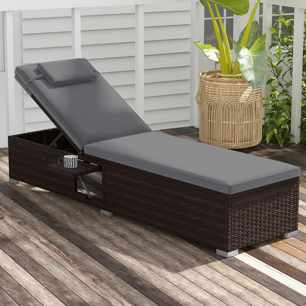 Costway Grey PE Rattan Lounge Chair with Seat Cushion Image 1