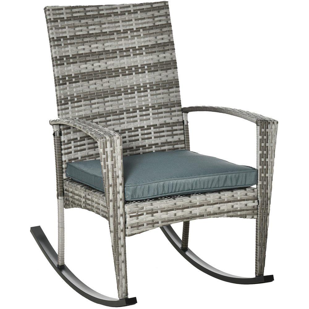 Outsunny Light Grey PE Rattan Rocking Chair with Cushion Image 2