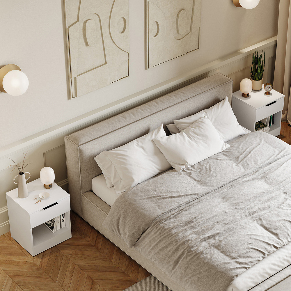 VIDA DESIGNS Trega Single Drawer Single Shelf White Bedside Cabinet Set of 2 Image 4