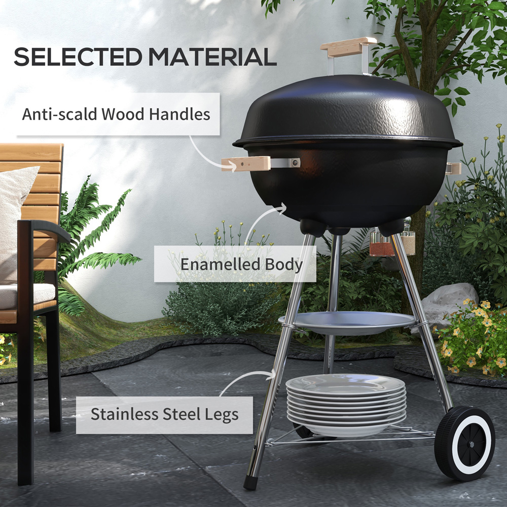 Outsunny Black Round Portable Kettle Charcoal BBQ Grill Image 6