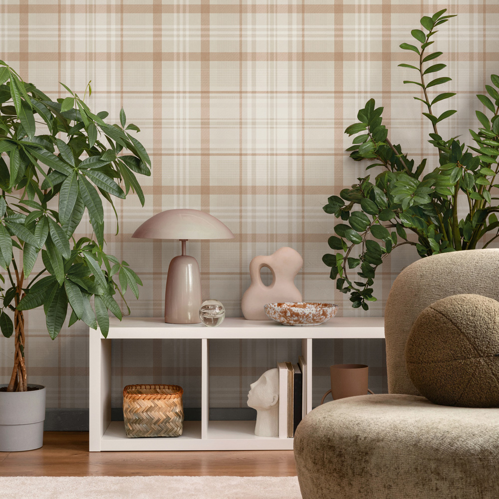 Holden Decor Kirkham Check Orange Wallpaper Image 3