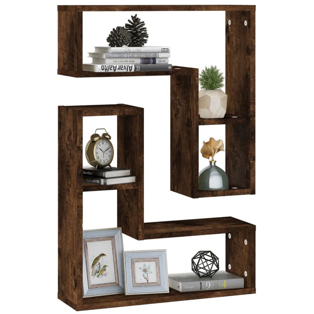 vidaXL 2 Shelf Smoked Oak Wall Cabinet Set of 2 Image 2