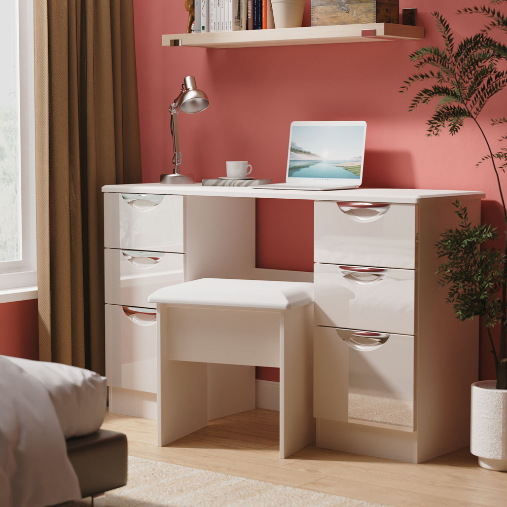 Crowndale Camden 6 Drawer Kashmir Gloss Kneehole Desk Ready Assembled Image 7