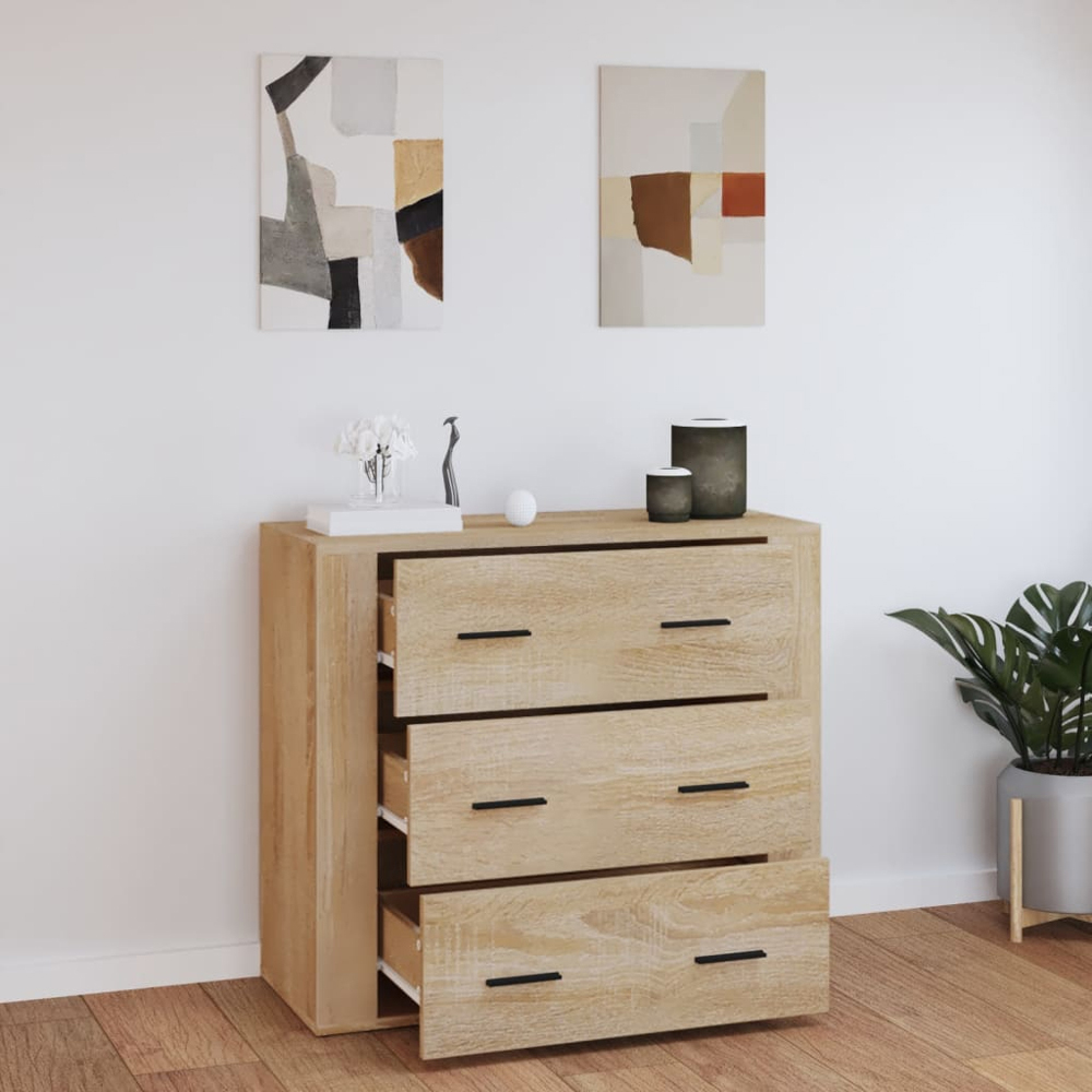 vidaXL 3 Drawer Sonoma Oak Wooden Sideboard Image 9