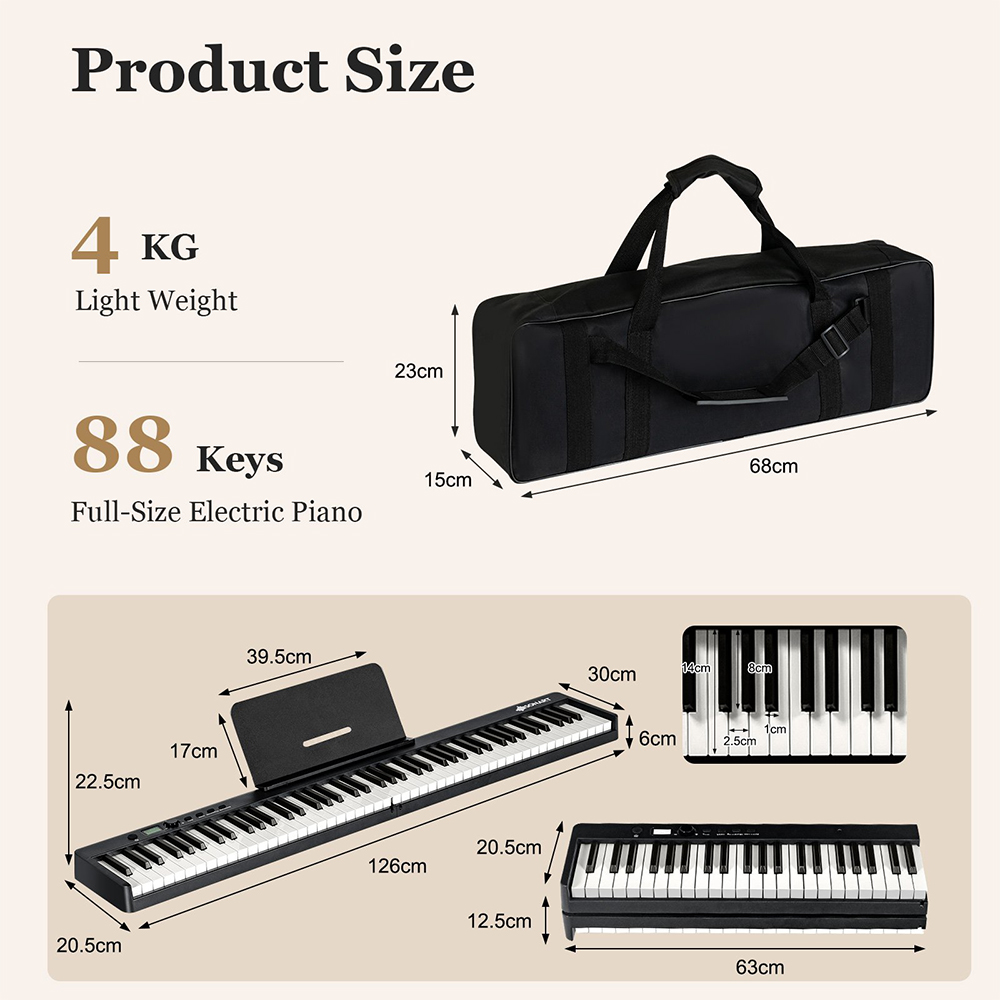 Costway MU10090GB Black 88 Key Foldable Electric Keyboard Piano Image 9