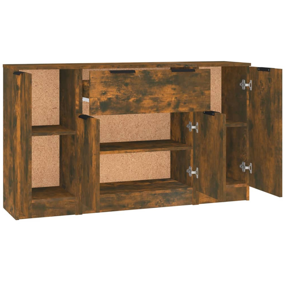 vidaXL 4 Door Single Drawer Smoked Oak Sideboard 3 Piece Image 5