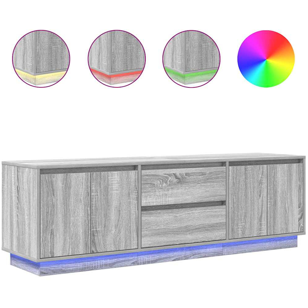 vidaXL 2 Door 2 Drawer Grey Sonoma TV Cabinet with LED Lights Image 4