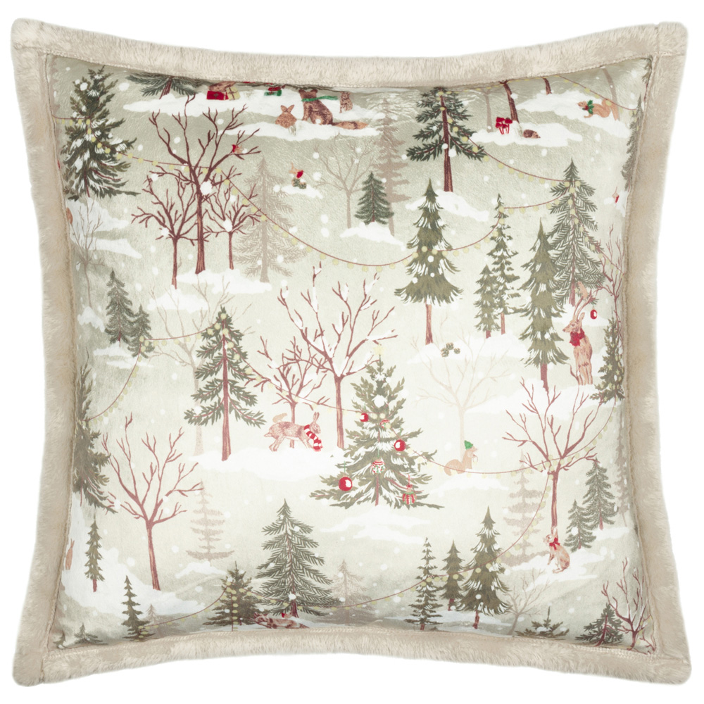 Furn Forest Festivities Natural Velvet Reversible Cushion 50 x 50cm Image 1