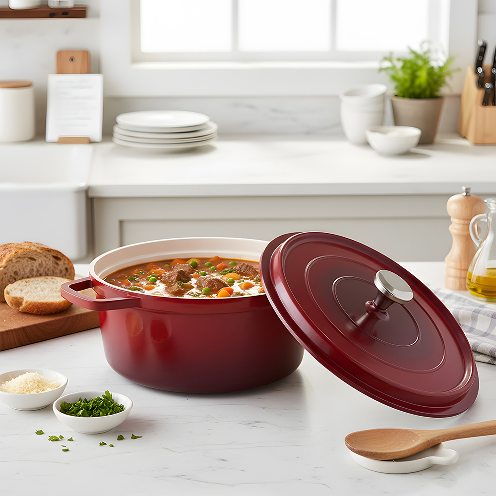 Living and Home 4.75L Red Non-Stick Cast Aluminium Enamelled Cooking Pot with Lid Image 7