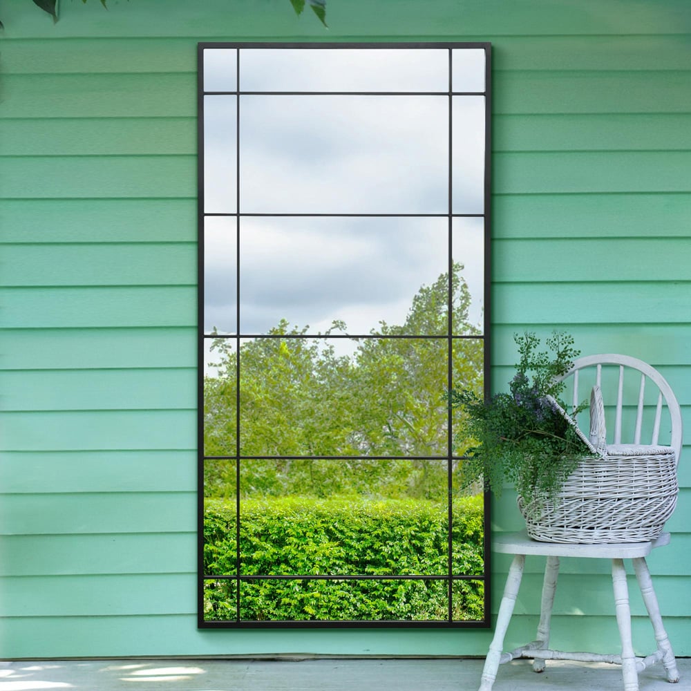 MirrorOutlet The Tabula Black Metal Window Outdoor Garden Wall Mirror 180 x 90cm Image 7