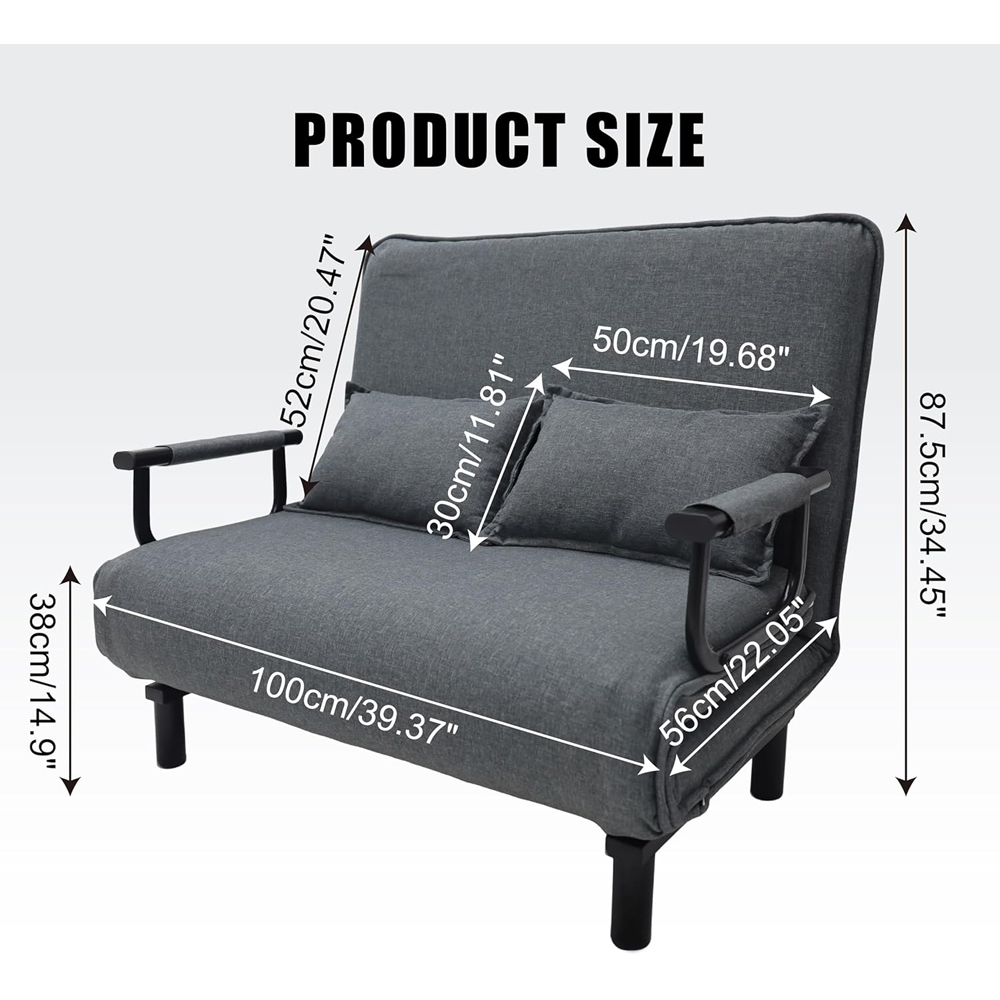 Alivio 2-in-1 Double Grey Adjustable Backrest Foldable Sofa Bed Image 8