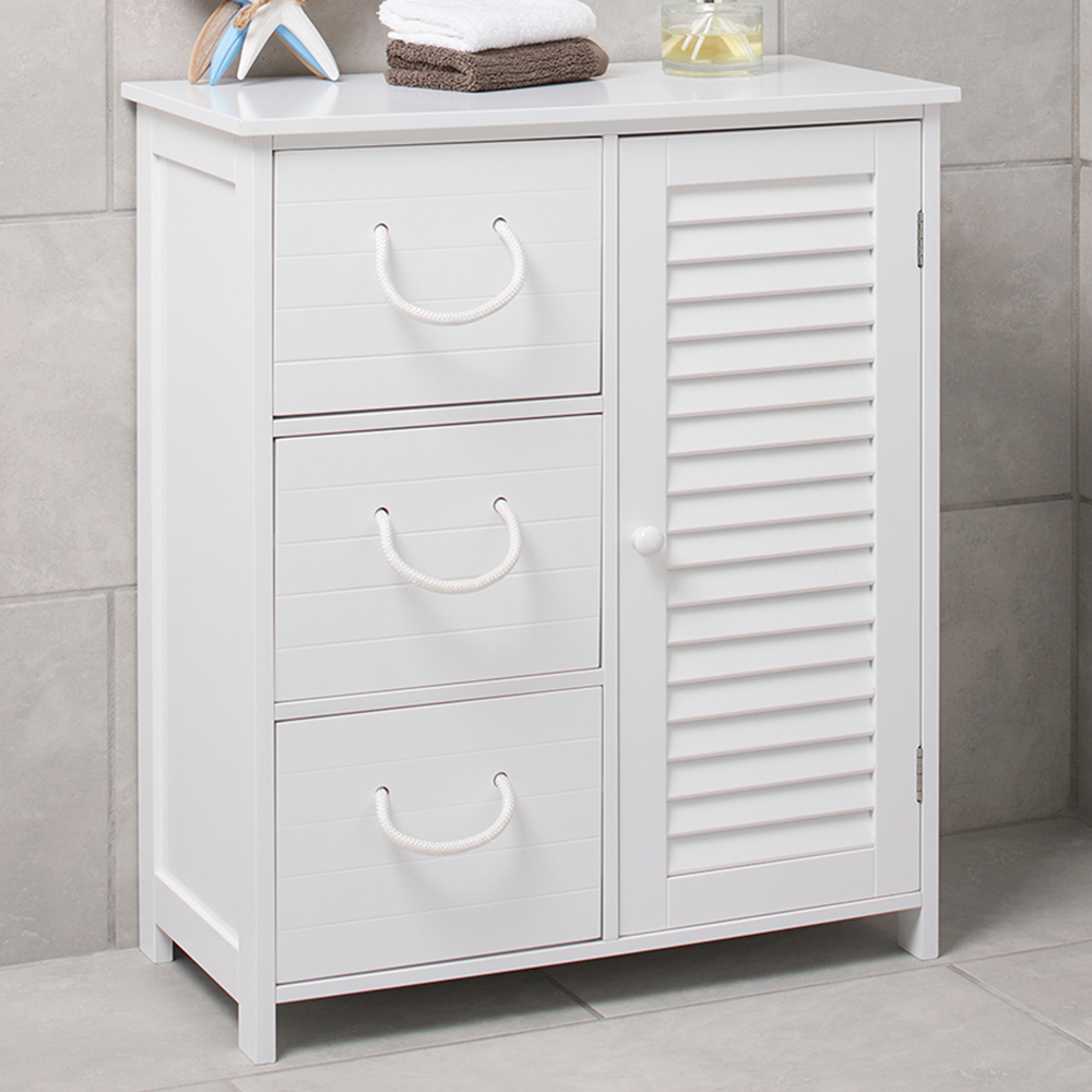 Kingston White 3 Drawer Single Door Floor Cabinet Image 1