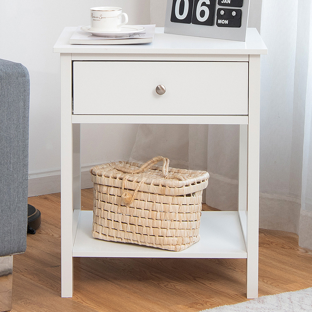 Costway Single Drawer White Wooden Nightstand Set Of 2 Image 1