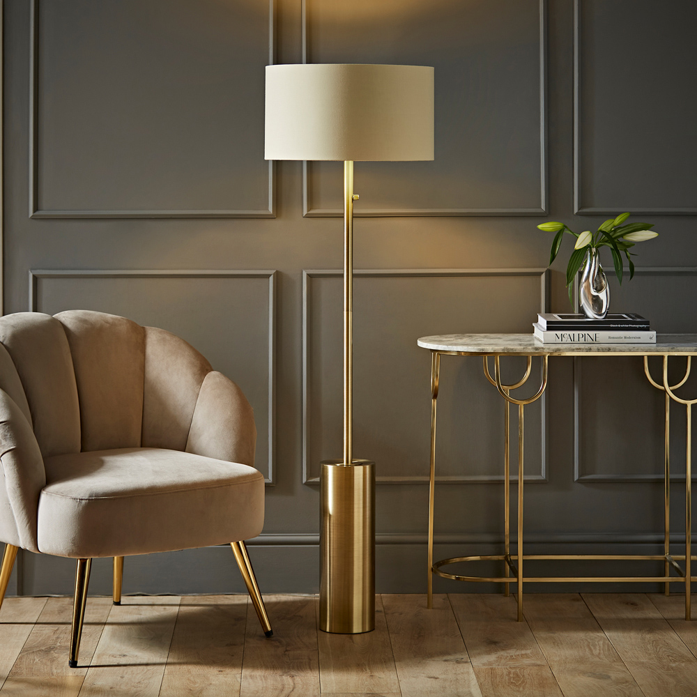 ValueLights Lexy Reni Beige Shade Antique Brass LED Floor Lamp Image 2