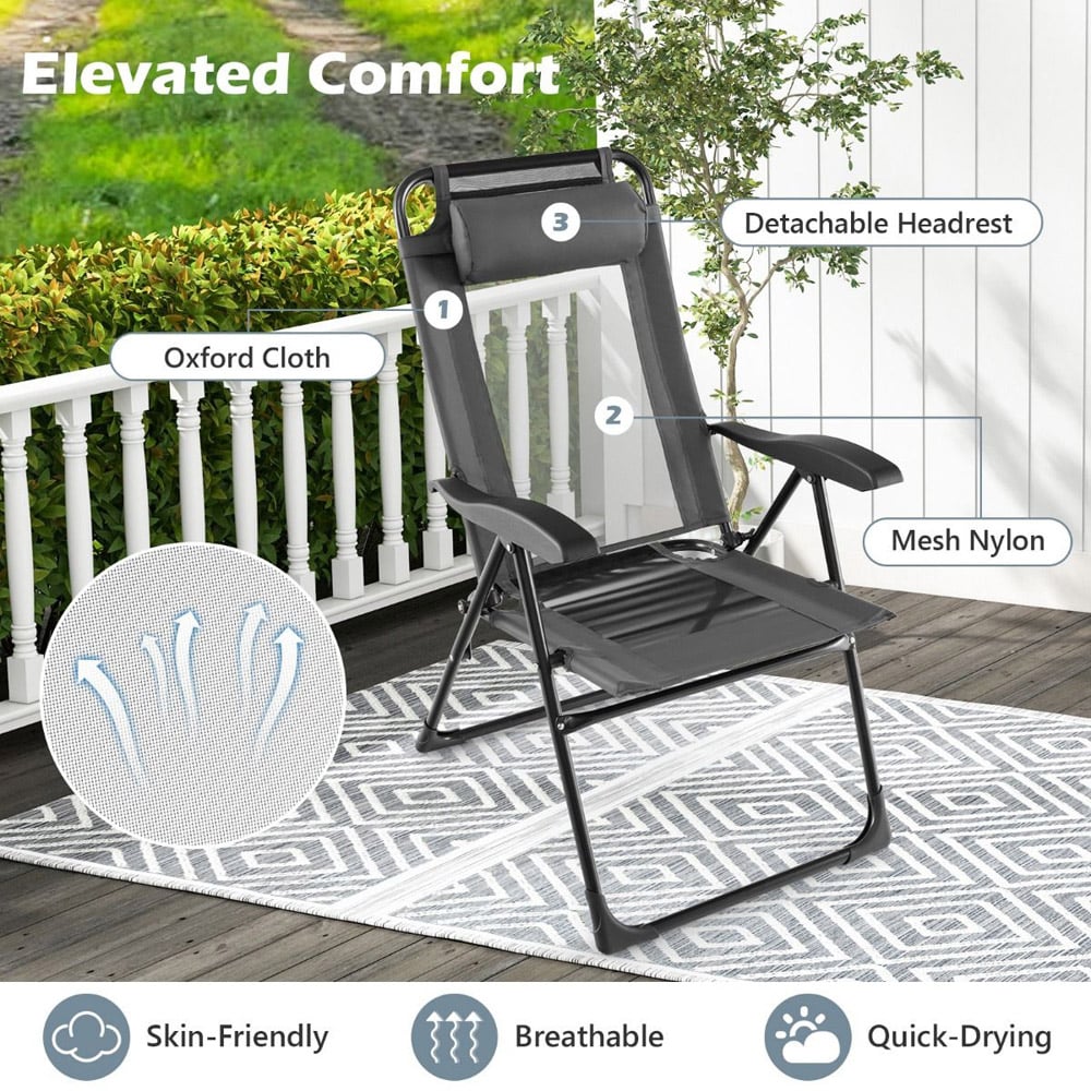 Costway Set of 2 Grey Garden Folding Chair Image 6
