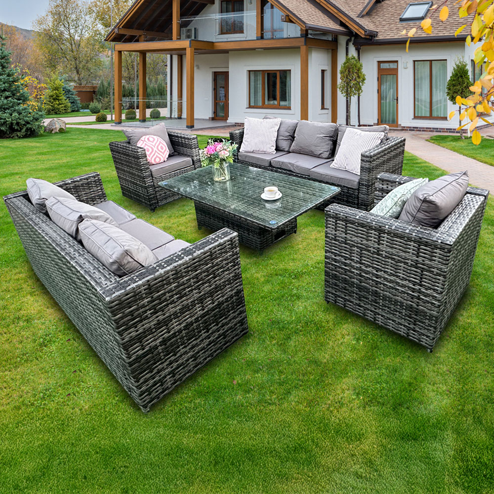 Florence 8 Seater Grey Rattan Rising Table Garden Corner Lounge Set Image 1