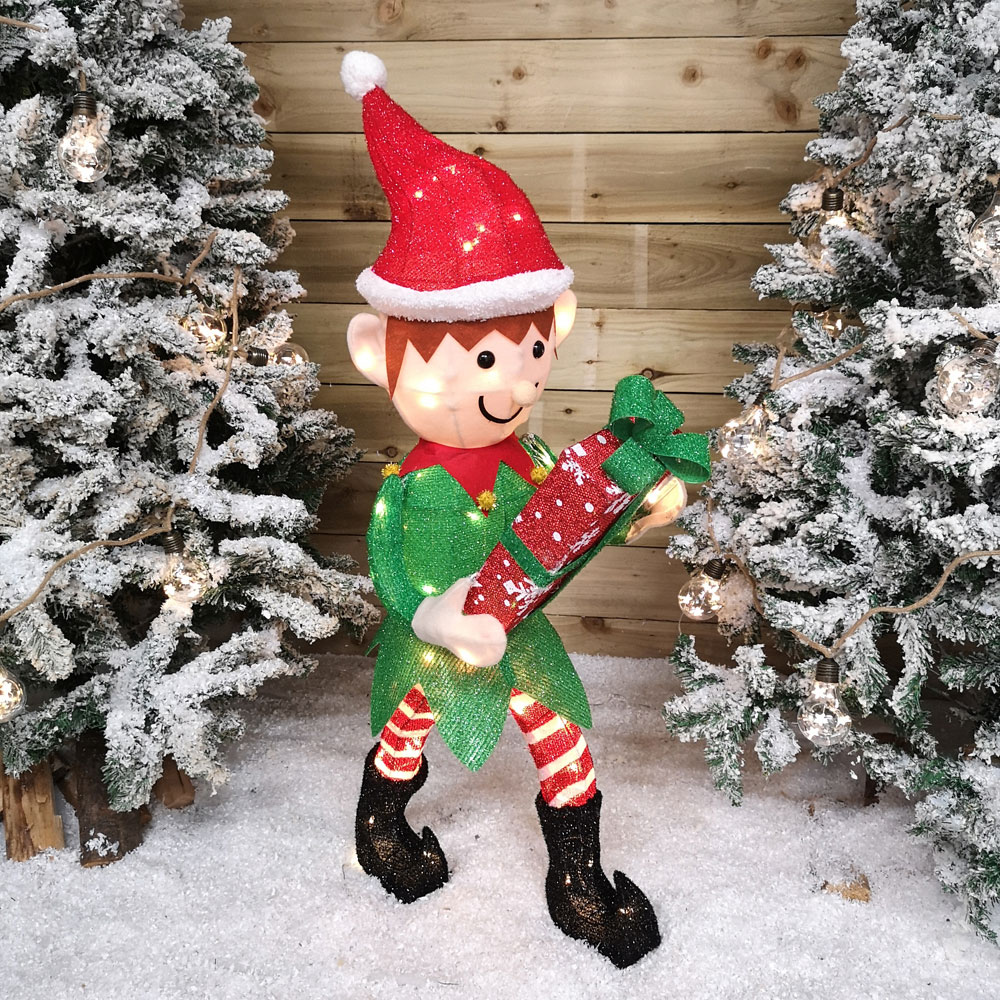 Samuel Alexander Green and Red Elf with Presents Warm White LED Christmas Decoration 3.5ft Image 6