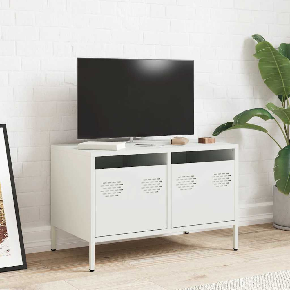vidaXL 2 Drawer White Steel TV Cabinet Image 9