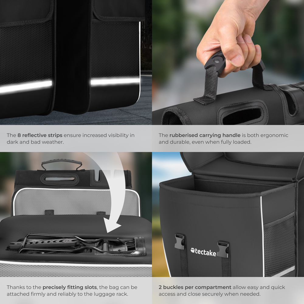 tectake Large Cycle Pannier Bag with Reflective Strips 35L Image 5