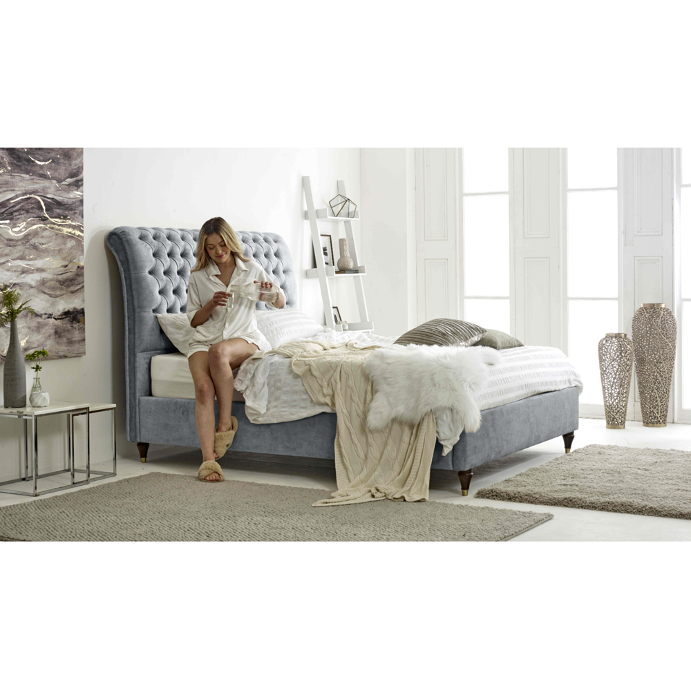 Eleganza Alisyn Small Double Silver Marble Fabric Bed Frame with Sleigh Headboard Image 3