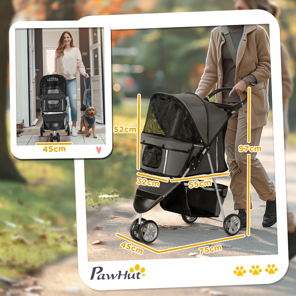 PawHut Dark Grey Pet Stroller with 3 Wheels Image 7