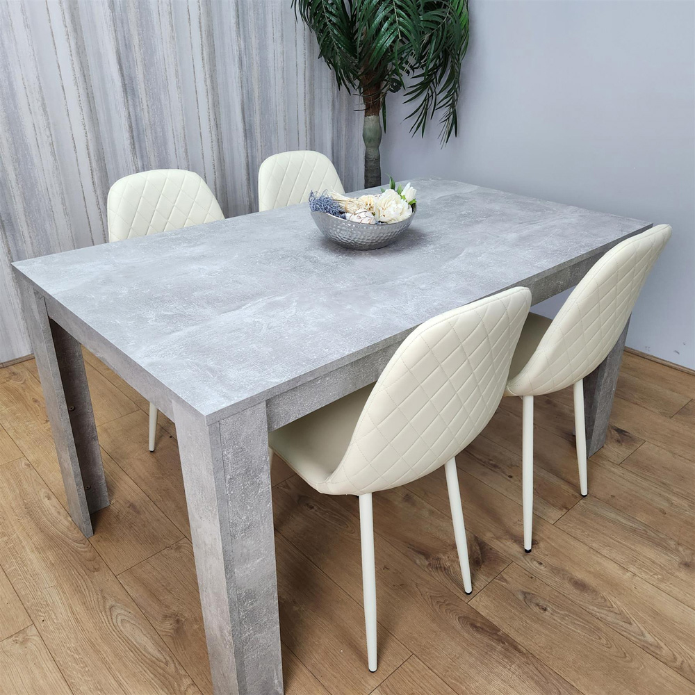 Kosy Koala 4 Seater Faux Leather Gem Pattern Dining Set Stone Grey Effect and Cream Image 1