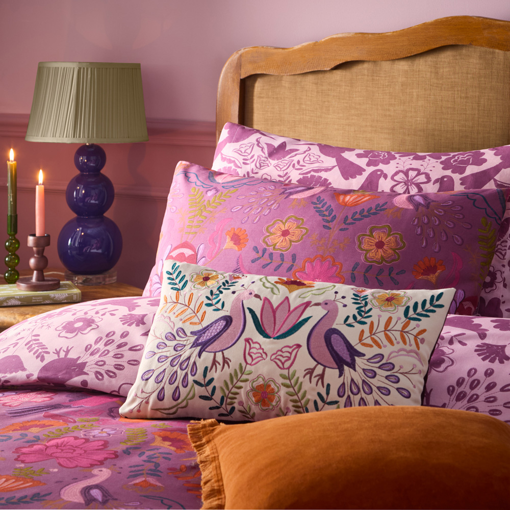 furn. Broderie Single Floral Reversible Damson Duvet Set Image 2
