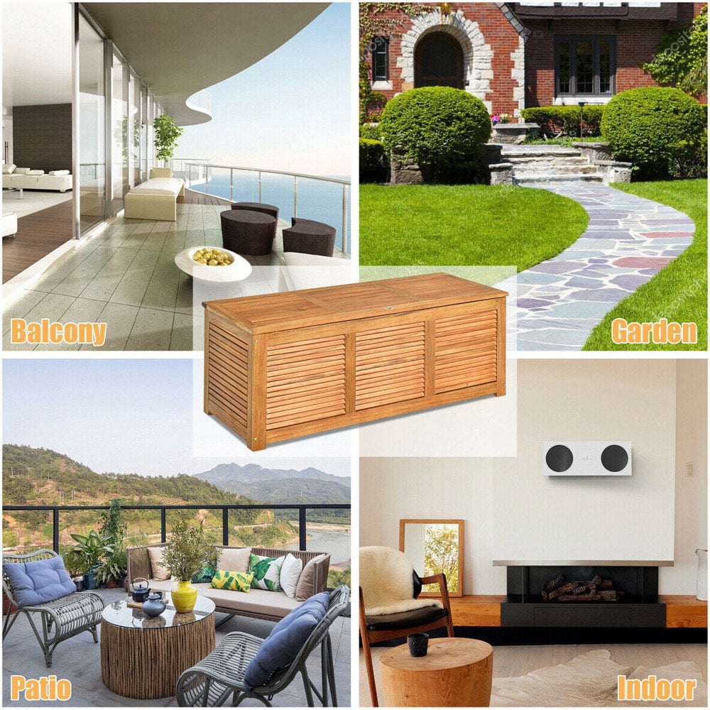 Costway 180L Acacia Wood Garden Storage Box with Flexible Hinges Image 8