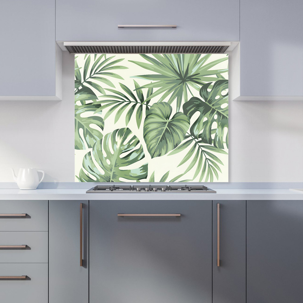 Warren Reed Designer Exotic Palm Leaves Glass Kitchen Splashback 75 x 90cm Image 1