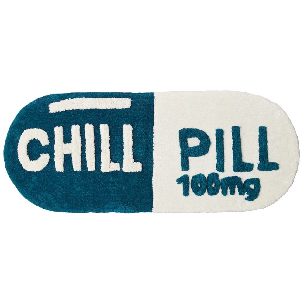 Mooky Mats Chill Pill Slogan Teal and Cream Non Slip Bath Runner 46 x 115cm Image 1