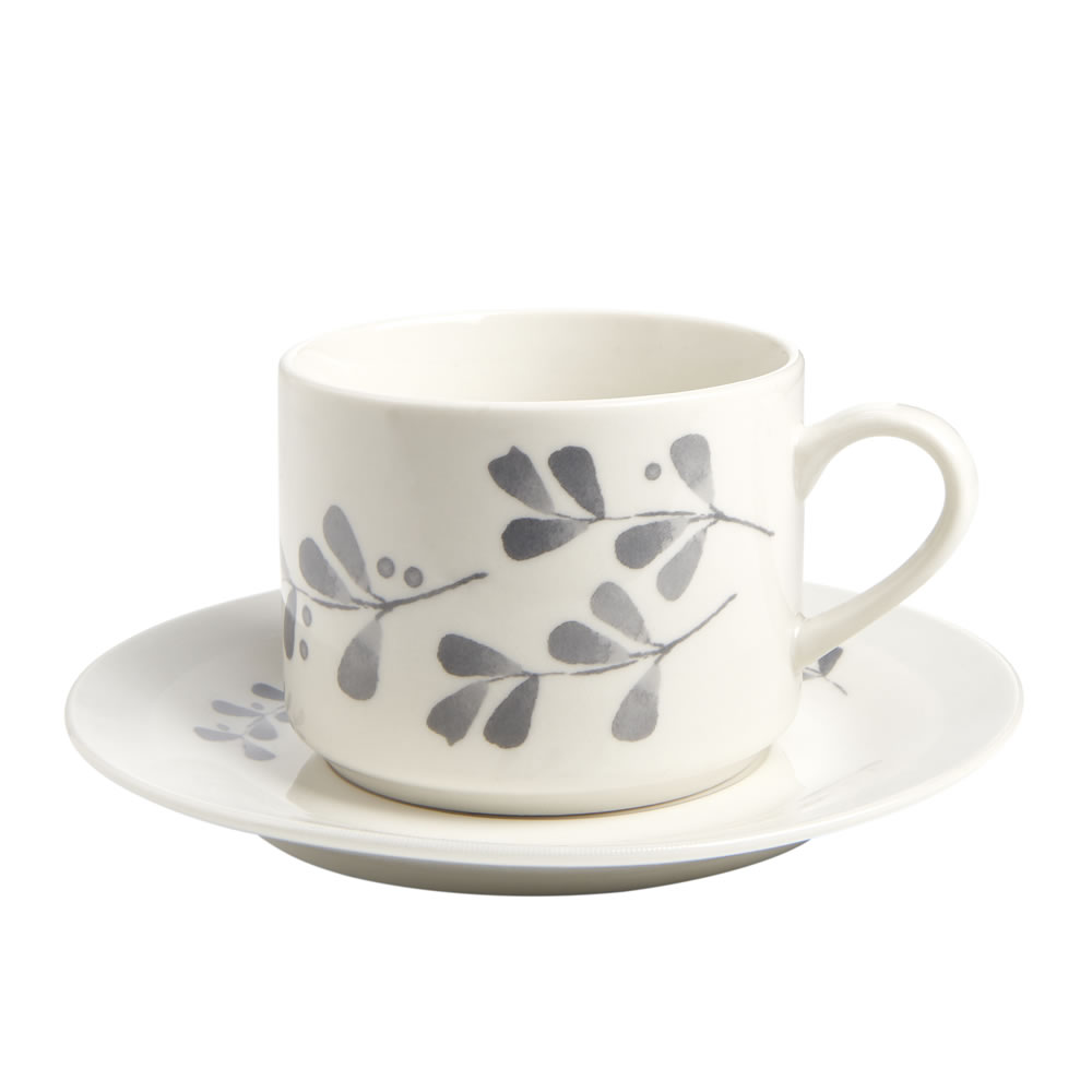Wilko Cup and Saucer Grey Floral Image 1