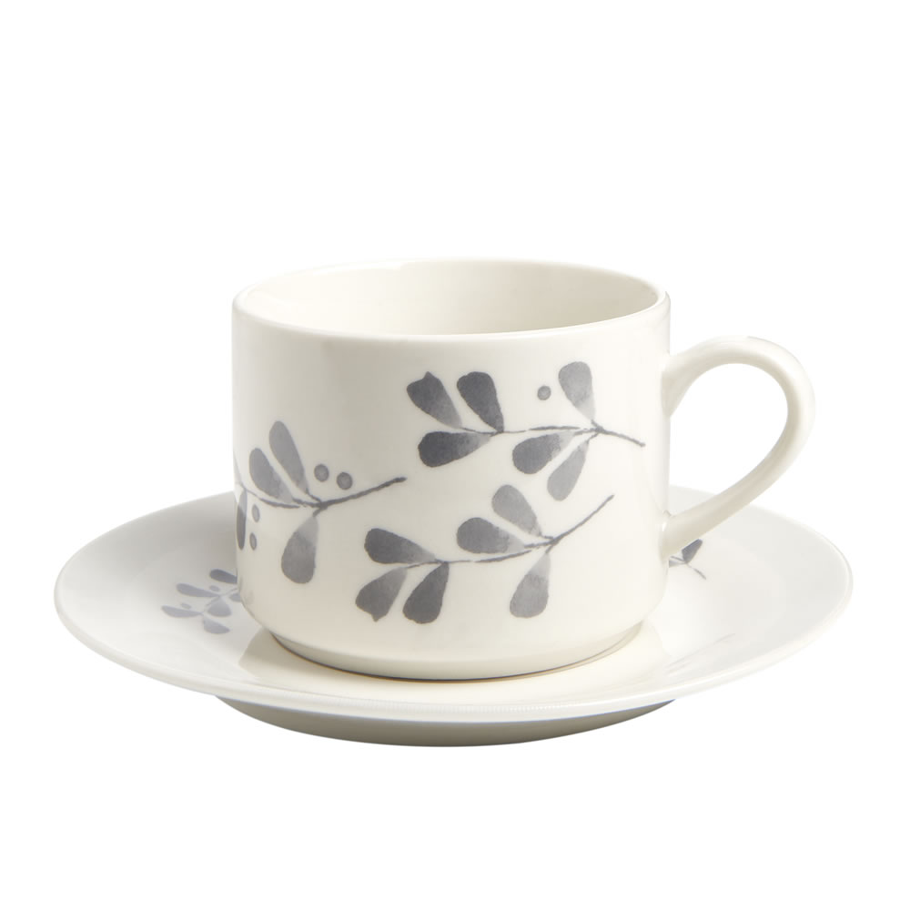 Wilko Cup and Saucer Grey Floral Wilko