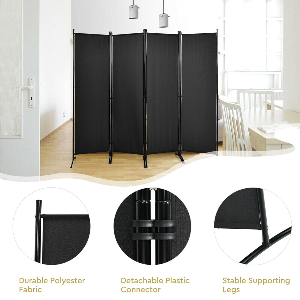 Costway 4 Panel Black Wall Privacy Screen Image 5