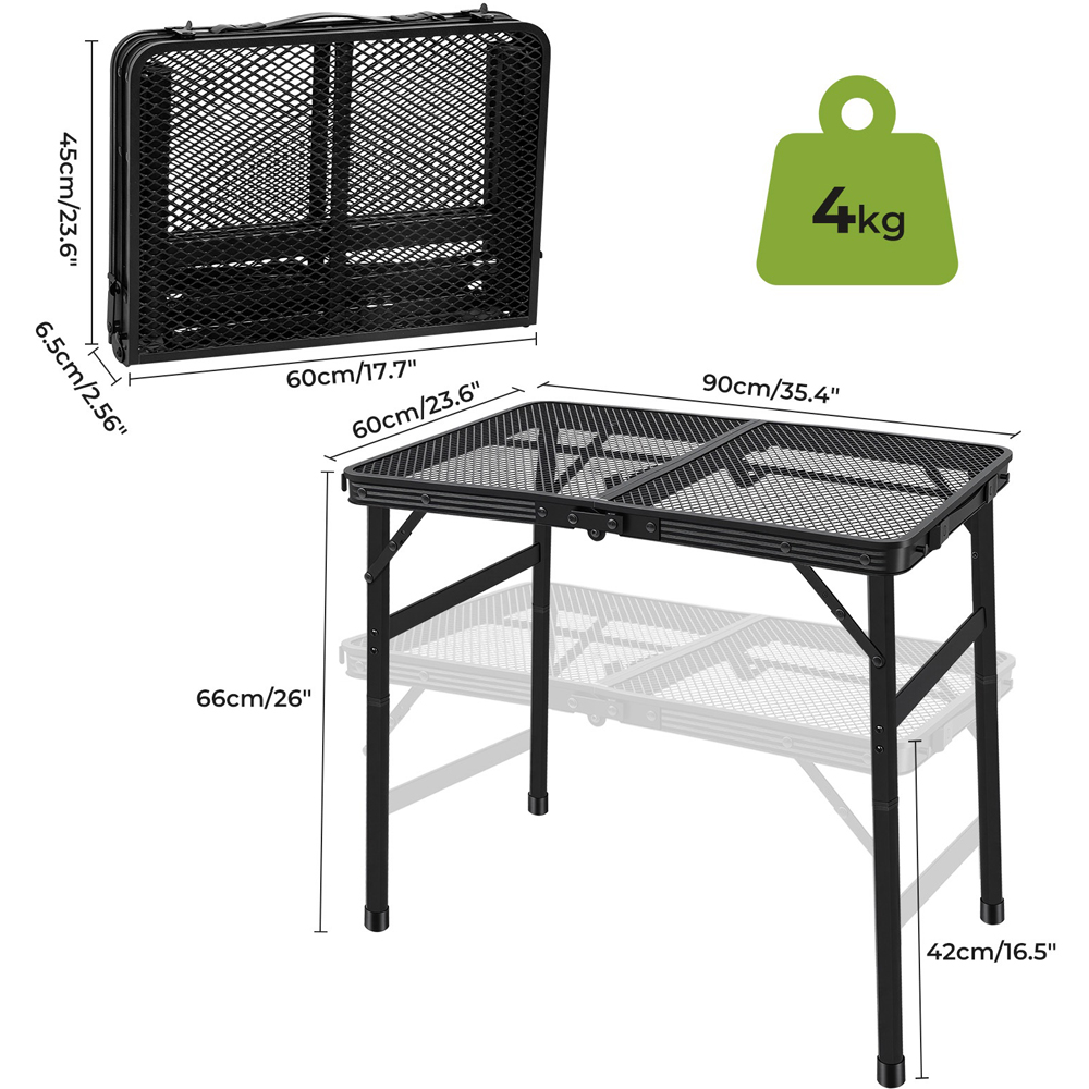 Levede Black Aluminium Adjustable Height Foldable Camping Table 90cm Image 9